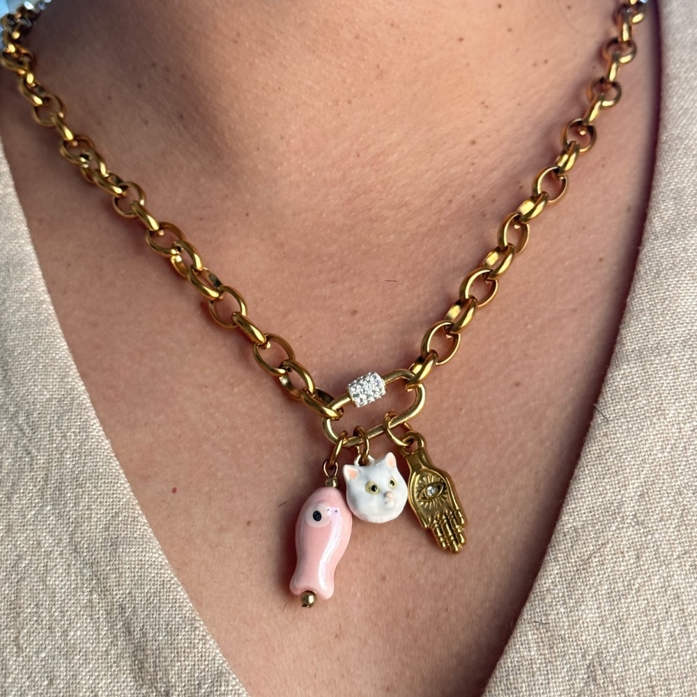 Gold Cat Charm Necklace